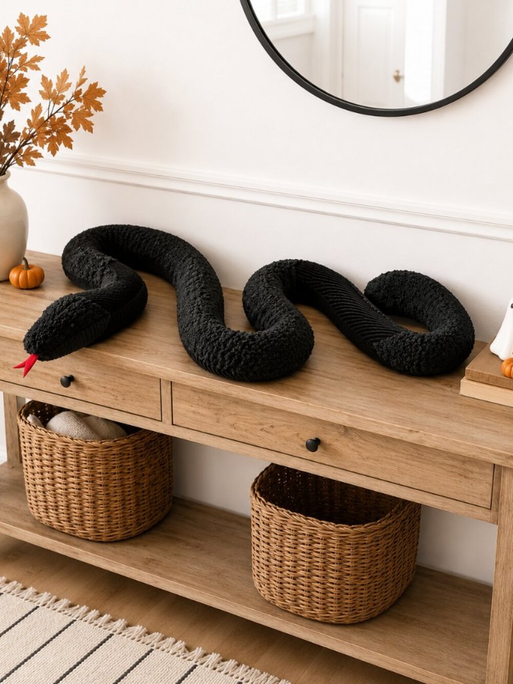 Rachel Zoe Black Bouclé Snake Plush Pillow 5 Ft Halloween Decor NWT